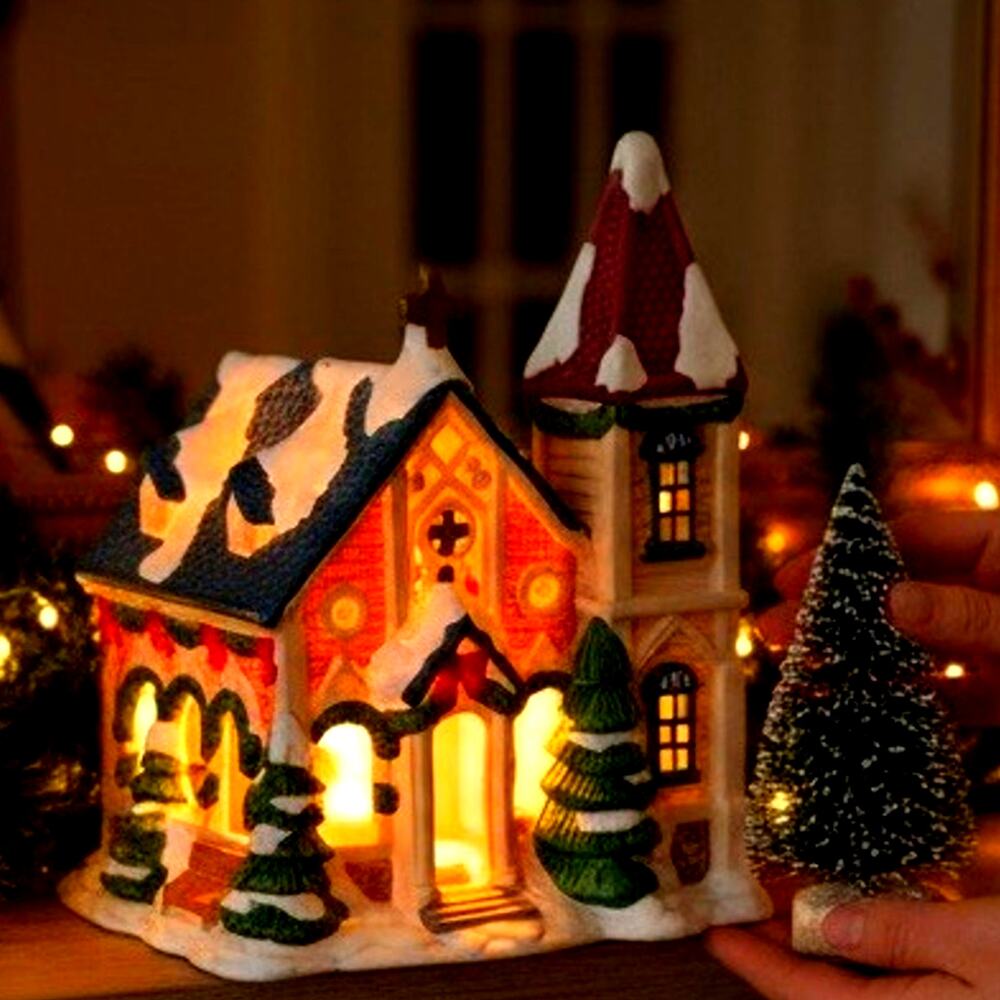 VTG Holiday Expressions Christmas Village Church Lighted Wedding Chapel 1991